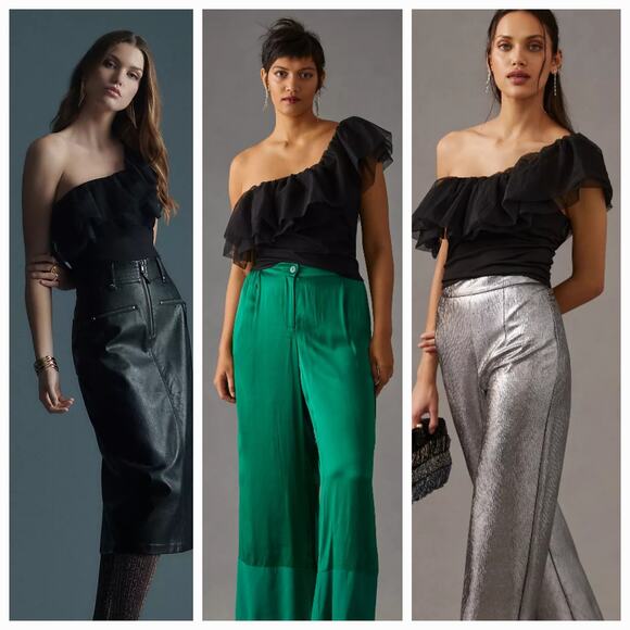 New Anthropologie Sunday in Brooklyn One-Shoulder Top $78 LARGE PETITE Black - Picture 5 of 10